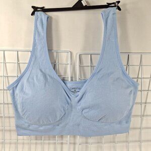 2X Seamless Wireless Sports Bra Comfortable Yoga Bralette Removable Cups Blue